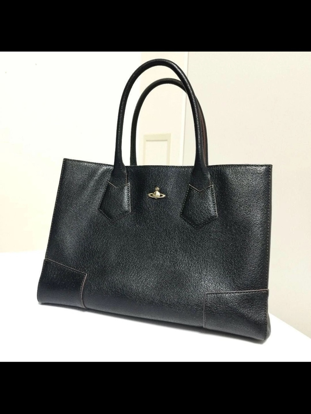 Vivienne Westwood Black Pebbled Leather Top-Handle Tote